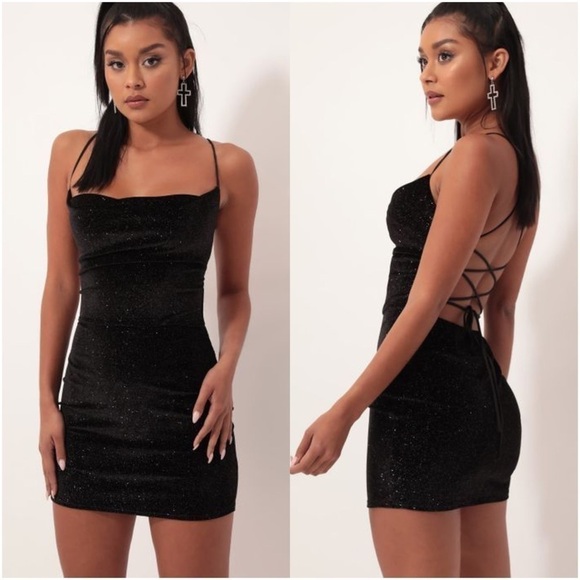 LUCY IN THE SKY Black Cowl Neck Sparkly Dress - Picture 1 of 7